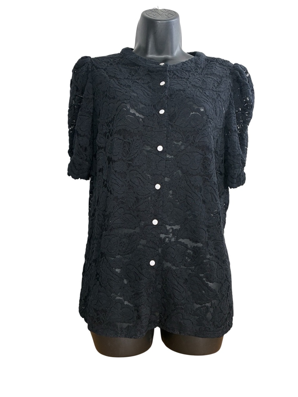 Women's Black sheer Lace Button-Front Blouse
